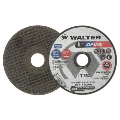 WALTER SURFACE TECHNOLOGIES Roda Potong Abrasif: Tipe 1, 5" x 1/32" x 7/8" - High-Performance Cut-Off Wheels for Carbon & Stainless Steel