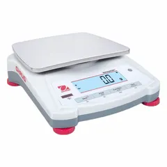 OHAUS industrial balance with 0.1 g readability, weighing in grams. Battery powered with USB connection. Platform size 7 1/2 in x 5 3/4 in. Not washdown, IP, or NTEP rated. Suitable for general weighing, parts counting, and quality control in dry industrial environments.