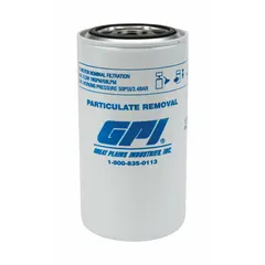 Disposable canister-style fuel filter for particulate removal. Rated at 10 micron, it traps contaminants to protect downstream components. Compatible with model M-1115S. Used in fuel transfer systems, industrial engines, and dispensing equipment.