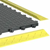 This interlocking mat system is a vinyl ESD mat kit with a diamond grid surface, measuring 3 ft by 8 ft. It provides static control and antifatigue support for industrial workstations where operators stand for extended periods. The diamond grid texture offers slip resistance, making it suitable for assembly, testing, and cleanroom environments