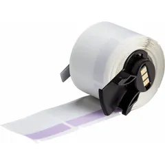 Vinyl wraparound label with purple matte finish, 1 1/2 in x 1 1/2 in, 250 labels per roll. Compatible with M710 printer series using M61-R4310 ribbon. Used for industrial identification and marking of pipes, cables, and equipment.