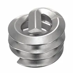 Free-running helical insert with tang for installation. #6-32 thread size, right-hand coarse thread, plain finish. Used to repair or reinforce threads in metal components, particularly in softer materials.
