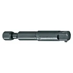 Square drive adapter with 1/4" male hex input and 1/4" square output. Overall length 6 inches. Oiled finish for corrosion resistance. Used to connect power tools to square-drive sockets in industrial fastening and assembly applications.