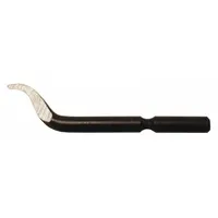 High-speed steel replacement blade for heavy-duty deburring of plastic materials. Used in industrial edge finishing operations to remove burrs and produce clean, smooth edges on plastic workpieces