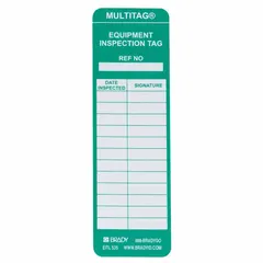 Rectangular polyester safety tag with green/white color, no header design. Measures 2 inches wide by 6 1/2 inches high. Suitable for outdoor use with English text. Supplied in a pack of 100. Commonly used for lockout/tagout, hazard warnings, and equipment status identification in industrial environments.