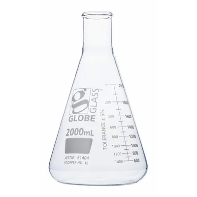 GLOBE SCIENTIFIC Erlenmeyer Flask: 2 L, Colorless, Conical, A - Glass Erlenmeyer Flasks