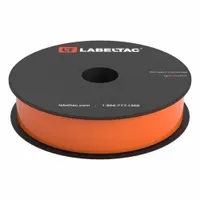 Thermal transfer continuous label roll for on-demand industrial labeling. Orange gloss vinyl material with indoor/outdoor rating. Measures 1 inch by 150 feet. Compatible exclusively with the LabelTac 4 printer series. Used for safety signage, pipe marking, and equipment identification