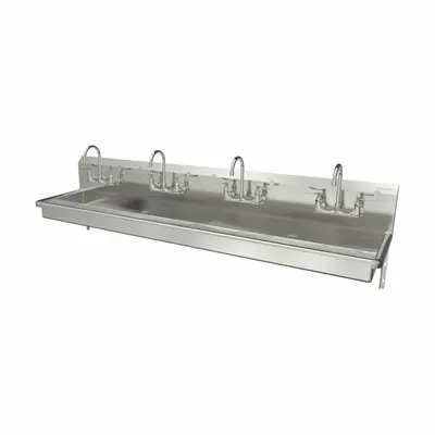SANI-LAV Stasiun Cuci: 4 Stasiun, 5 in Kedalaman Mangkuk, 85 in Panjang Mangkuk, 16 1/2 in Lebar Mangkuk - Four-Station Wall-Mounted Wash Stations with Faucets