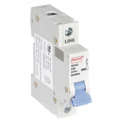 Pelindung Tambahan Dayton: 4 A Amps, 5kA pada 277V AC, Penjepit Sekrup, NDB2-63 C4/1 - C-Curve, 1-Pole UL1077 DIN Rail-Mount Supplementary Protectors