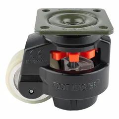 This general purpose leveling plate caster features a polyurethane tread for floor protection and quiet operation. With a 75 mm wheel diameter and 120 mm mounting height, it is suited for medium-duty applications such as carts, light machinery, and material handling equipment in workshops and warehouses.