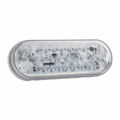 Blue LED perimeter warning light with oval shape and bracket mount. Operates on 12V DC. Measures 7/8 in wide by 2 1/4 in high. Used on vehicles to provide high-visibility flashing warning signals.