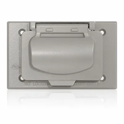 LEVITON Penutup Tahan Cuaca: Aluminium, Decora/FS/GFCI, 1 Grup, 2 15/16 in Tinggi Keseluruhan - Aluminum & Zinc Weatherproof Electrical Box Covers
