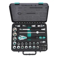 This 37-piece metric socket set includes a 1/2 in drive, 6-point sockets from 10 mm to 32 mm, and 13 bits. It features a friction retention mechanism for secure bit holding. Drive tools are included; socket bits and wrenches are not. Suitable for tightening and loosening metric fasteners in automotive, industrial, and mechanical applications.