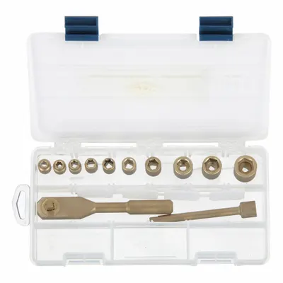 AMPCO Socket Wrench Set: Non-Magnetic/Non-Sparking, 1/4 in Drive Size, 12 Pieces - SAE Non-Sparking Socket Sets with Drive Tools