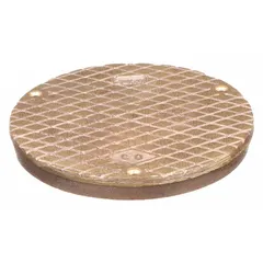 Bronze screw-in floor cleanout cover with unfinished finish. Overall height 6 1/4 in. Provides access to drain lines for inspection and cleaning in commercial or industrial buildings.