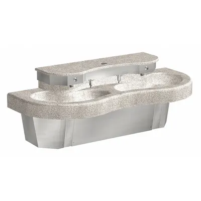 ACORN Sistem Wastafel Kamar Mandi: 3792, Granit Berasap, Resin Polimer, Sensor - Two-Station Wall-Mounted Bathroom Sinks with Faucets