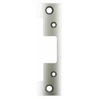 This stainless steel faceplate is designed for use with HES Series 5000 electric strikes. It measures 4 7/8 inches in height and provides a corrosion-resistant cover for the strike mechanism in commercial door access control systems