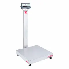 This OHAUS bench scale features a 24 in x 24 in stainless steel weighing surface and a column-mounted indicator for easy reading. It offers readability of 0.05 lb/20 g and includes an RS-232 port for data connectivity. The scale is not IP rated and is suited for general industrial weighing tasks such as parts counting, checkweighing, and quality control.