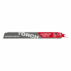 Carbide thick-metal-cutting reciprocating saw blade with 9 in length and 1/16 in width. Designed for cutting through dense metals such as steel and iron in demolition, fabrication, and maintenance tasks.