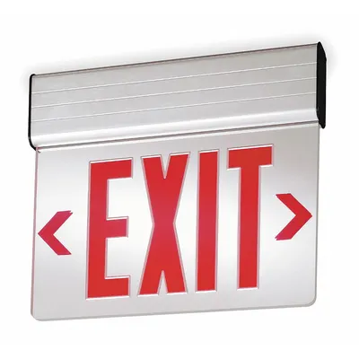 LITHONIA LIGHTING Rambu Keluar dengan Pencahayaan Tepi: 2 Muka, Merah, Aluminium, Chevron yang Dapat Dipilih Secara Universal di Lapangan - Universal-Mount Edge-Lit Exit Signs