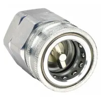 Steel hydraulic quick-connect coupling body with 1"-11-1/2 thread size and nitrile seal. Rated for maximum flow rate of 132.49 lpm. Used in fluid power systems for rapid connection and disconnection of hose lines in mobile equipment, industrial machinery, and hydraulic tool applications