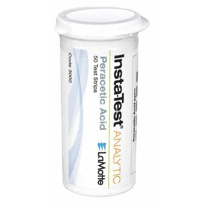 LAMOTTE Strip Uji: Asam Perasetat, 0 hingga 160 ppm Asam Perasetat, Strip, 50 Uji - Single-Parameter Test Strips
