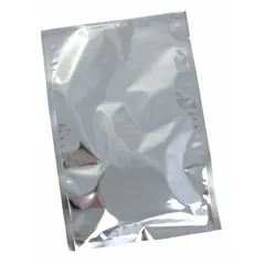 Metalized polyester (METPET/PET) bag for static-sensitive electronic components. Open-ended design, 8 in wide by 12 in long, flat pack of 1,000. Hang hole not included. Used for ESD protection during storage and transport.