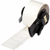 Nylon precut label roll with black-on-white printing, measuring 1/2 in x 29/32 in. Designed for use with M611 printer series and M7-R4300 ribbon. Suitable for durable identification of wires, cables, and small components in industrial environments