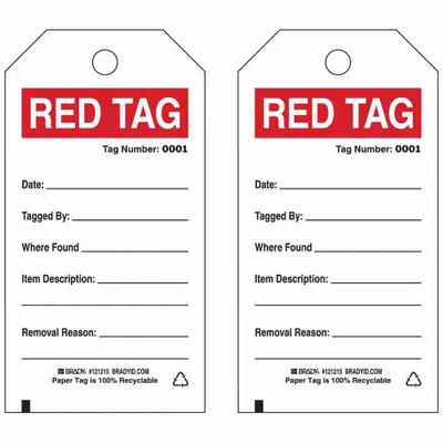 Tag BRADY: 3 in Lbr, 5 3/4 in Tng, Putih, Kertas, Persegi Panjang, 0.01 in Tebal, 100 Tag - 5S Red Tags
