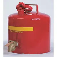 This Type I safety can is constructed from powder-coated steel in red and has a 5-gallon capacity. It is designed for storing and dispensing flammable liquids in industrial environments such as machining, maintenance, and chemical processing facilities