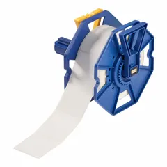 Acrylic label roll with aggressive permanent adhesive, inkjet print-receptive for on-demand industrial labeling. Compatible with Brady J7300 printer series. Each roll contains 500 precut 2 in x 2 in labels for asset identification, safety warnings, and compliance marking.