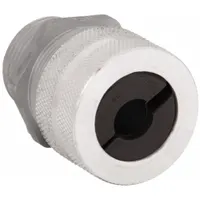 Straight metallic cable grip with 1 in MNPT box connection, accepting cord diameters from 0.50 in to 0.63 in. Aluminum body in silver finish with brown color-coded grommet. Rated for Class I, Division 2 hazardous locations. Suitable for securing and sealing cord connections in industrial environments