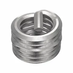 Screw-locking tanged helical insert for repairing or reinforcing threaded holes in metal. Features 1/4"-28 fine thread, 18-8 material grade, and tensile strength of 200,000 to 250,000 psi. Plain finish, right-hand thread, 100-piece pack.