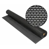 Polyester screen material for door and window openings. Black color with 17 x 14 mesh count. Roll dimensions: 3 ft width, 100 ft length. Used for insect screening in residential and commercial applications