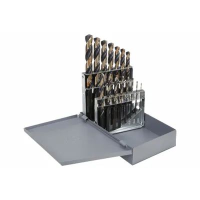 CLE-LINE Set Mata Bor Panjang Jobber: 15 Pc, 1/16" hingga 1/2" per 32nds, 135° Titik Belah - General Purpose High-Speed Steel Jobber-Length Drill Bit Sets