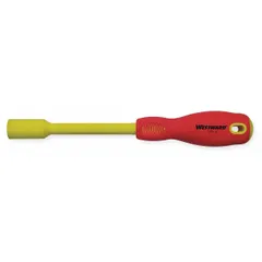 This insulated nut driver features a 7/16-inch SAE tip size and a solid round shank. The non-magnetized tip is suitable for standard fastening tasks. Its insulated construction provides protection when working near live circuits in electrical and mechanical applications.