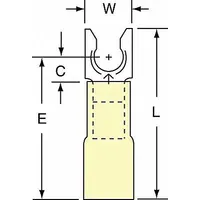 3M Fork Terminals: Yellow, Heat Shrink, #10 Stud Size, 12 AWG – 10 AWG Wire Range, Locking Fork (MPN MH10-10FLK)