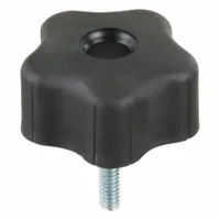 Plastic 5-arm knob with steel threaded stud for manual clamping and adjustment. Thread size 1/4"-20, thread length 1 in. Suitable for hand-tightening on machinery, jigs, and fixtures