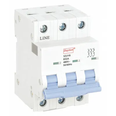 Dayton Pelindung Tambahan: 32 A Amps, 7,5kA pada 480V AC, Jepit Sekrup, NDB2-63 - B-Curve, 3-Pole UL1077 DIN Rail-Mount Supplementary Protectors