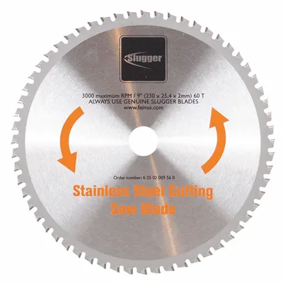 Mata Gergaji Bundar FEIN: Diameter Bilah 9 in, 60 Gigi, Lebar Potong 0,08 in, Ukuran Lubang Poros 1 in - Stainless Steel-Cutting Blades
