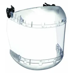 Reusable face shield assembly with clear acetate visor, designed for hard hats. Compatible with Series 390 and model S36040. Provides protection from debris and splashes in industrial environments such as machining, material handling, and maintenance.