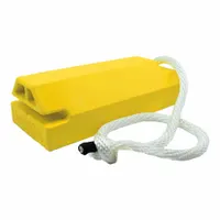 Urethane aircraft wheel chock measuring 19 1/2 in overall length, 7 1/2 in overall width, and 5 1/4 in overall height. Supplied as a single chock for securing aircraft during ground operations, maintenance, and parking