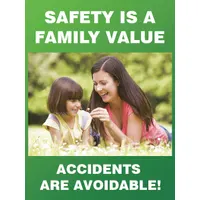 This 22 in x 17 in green plastic poster features a clear film laminate protective coating and is printed in English. Designed for indoor use, it serves as a visual reminder in workplaces to promote safety awareness. The poster does not include a frame and does not have a write-on surface