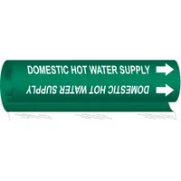Pipe Marker: Domestic Hot Water Supply, Green, White, Fits 1/2 to 1 3/8 in Pipe O.D., 1 Pipe Markers (MPN 5817-O)