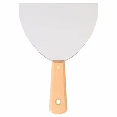 Standard spreading tool with a carbon steel blade and wood handle. Tapered blade shape and full tang construction. Used for applying and smoothing joint compound, spackle, or adhesive in drywall finishing and general construction tasks.