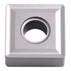 Square (S) indexable turning insert made of Cerment material. Negative rake geometry for finish turning and light roughing of steel, stainless steel, and cast iron. Suitable for general machining applications in automotive, aerospace, and industrial equipment manufacturing.