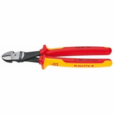 KNIPEX Tang Potong Diagonal Daya Ungkit Tinggi: Berisolasi, Standar, Oval, 7/8 in Panjang Rahang - Standard-Cut Insulated Diagonal-Cutting Pliers