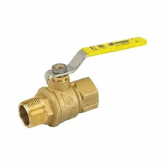 This manual two-way ball valve features a full port design for minimal pressure drop. Constructed of brass with a straight body and press x press connections, it includes a locking lever handle for secure operation. Suitable for on/off flow control in plumbing and HVAC systems.