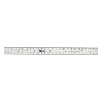 MITUTOYO Flexible Rule: 182-202, 6 in, 0.02 in Thick, 1/100 in/1/64 in, Chrome, Black - Stainless Steel Rulers