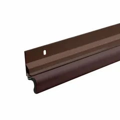 Kerf weatherstripping designed for insertion into kerf-style door frames. Measures 84 inches in length and 1-1/2 inches in width, with an aluminum flange. Used to seal gaps around doors to reduce drafts, moisture, and dust infiltration in commercial and industrial settings.